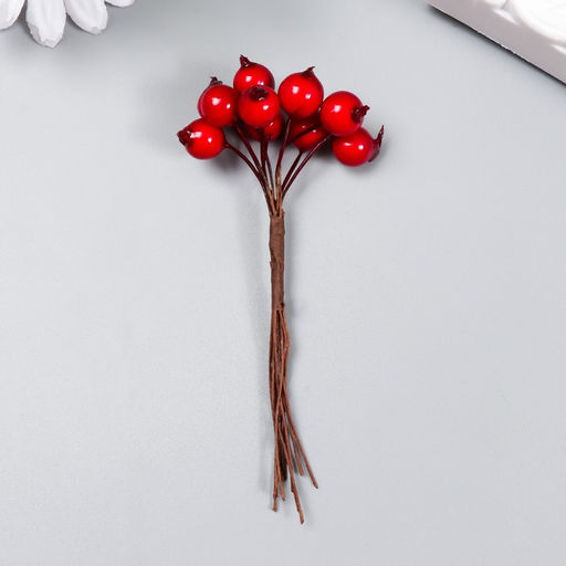 Цена за 2 шт. Декор для творчества «Ягодки красные», 1 букет=10 ягод, d=1 см, 10 см
