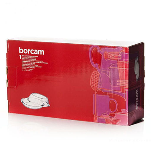 "Боркам (Borcam)" Утятница стеклянная жаропрочная 1,85л 19х35х9см, стеклянная крышка 1,9л - 19х34х5,5см, овальная, цветная коробка, Pasabahce (Турция)