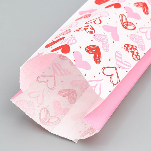 Цена за 50 шт. Пакет бумажный фасовочный, крафт, Сердечки 11?52?4.5 см без окна