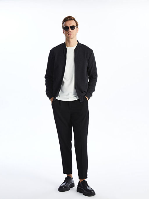 Kolej Yaka Uzun Kollu Erkek Fermuarl? Sweatshirt