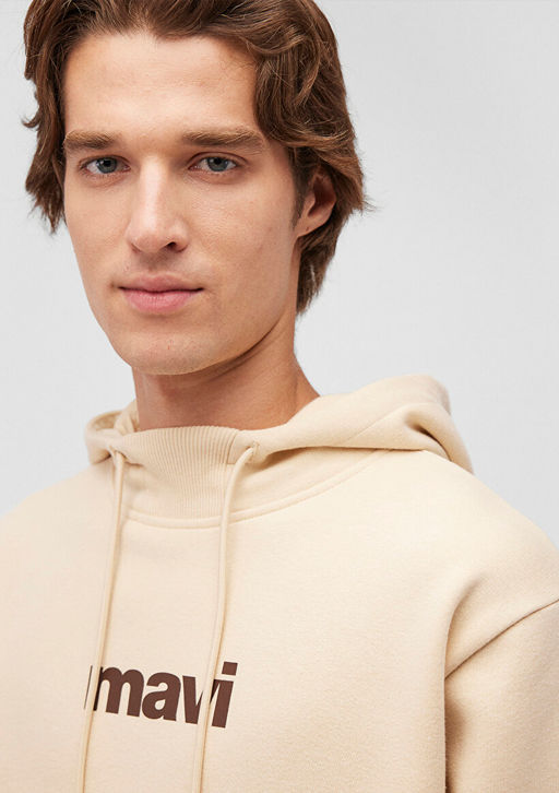 Mavi Logo Bask?l? Kapusonlu Bej Sweatshirt  фото 5