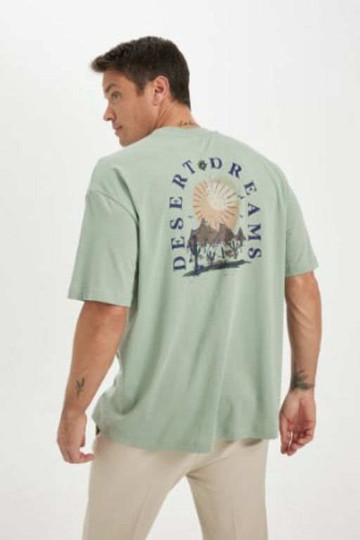 Oversize Genis Kal?p Bisiklet Yaka S?rt Bask?l? K?sa Kollu Tisort