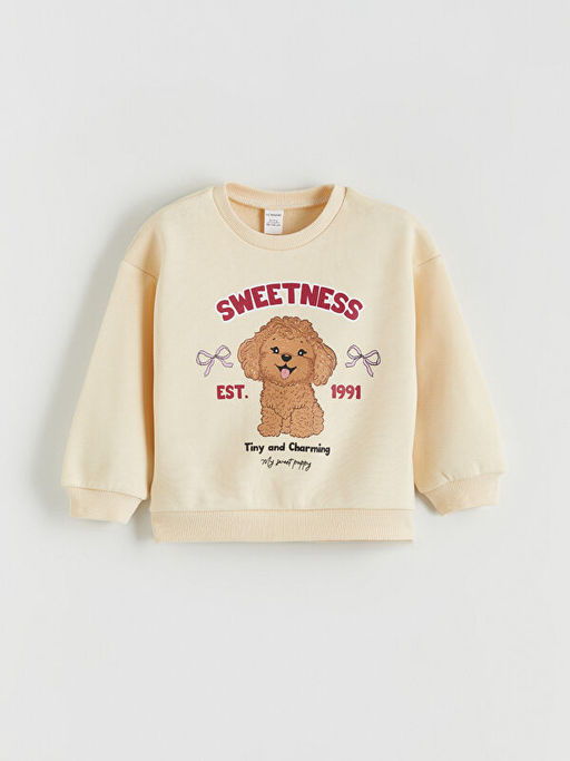 Bisiklet Yaka Bask?l? K?z ?ocuk Kal?n Sweatshirt