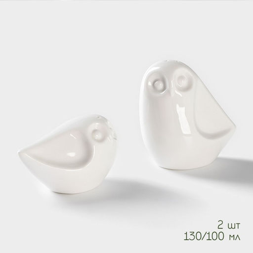 Набор для специй BellaTenero Совы, солонка 100 мл, перечница 130 мл, на бамбуковой подставке, фарфор, белый  фото 3