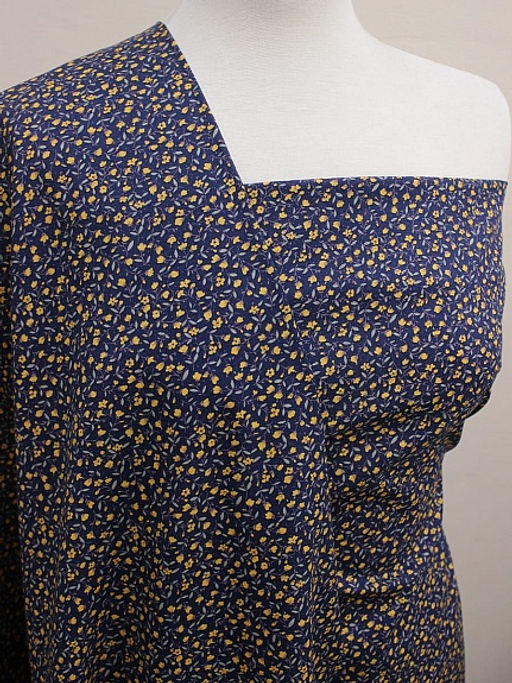 Импорт. хлопок Горчичные лютики цв.темно-синий флер, ш.1.48м, хлопок-100%, 100гр/м.кв - Купава фото 3