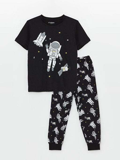 Bisiklet Yaka Bask?l? K?sa Kollu Erkek ?ocuk Pijama Tak?m?
