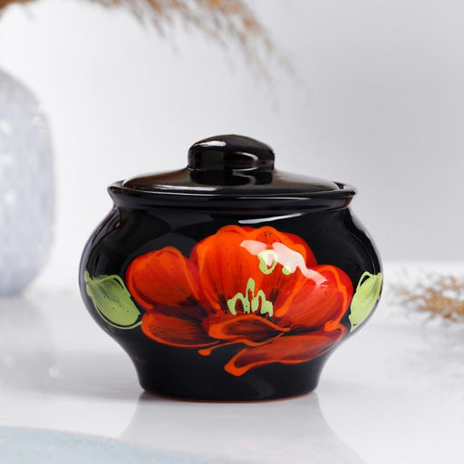 Горшочек для запекания Псковский гончар «Русский», керамика, 330 мл, мак на чёрном