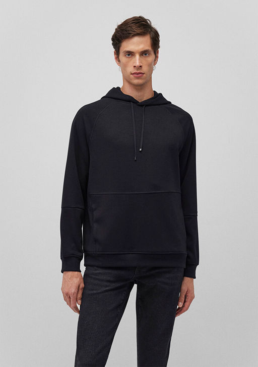 Kapusonlu Siyah Sweatshirt - Mavi фото 2