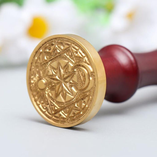 Печать для сургуча с деревянной ручкой «Месяц и солнце-звезда», 9×3×3 см