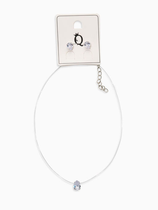 Гарнитур 2 предмета: кулон, серьги На леске капелька, цвет белый в серебре, 30 см
