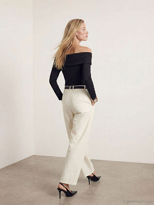 Beli Kemerli Geni? Pa?a Kad?n Pantolon