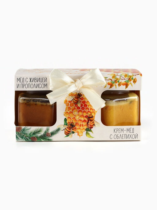 Подарочный набор с мёдом Здоровья и долголетия, мёд с прополисом, крем-мёд с облепихой - Доброе здоровье фото 2