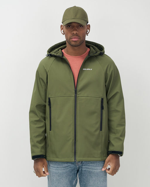 Ветровка спортивная мужская с капюшоном softshell цвета хаки 9563Kh