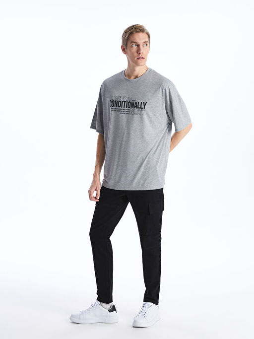 Bisiklet Yaka K?sa Kollu Bask?l? Penye Erkek Ti??rt