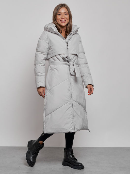 Пальто утепленное молодежное зимнее женское светло-серого цвета 52356SS - Holdluck фото 4