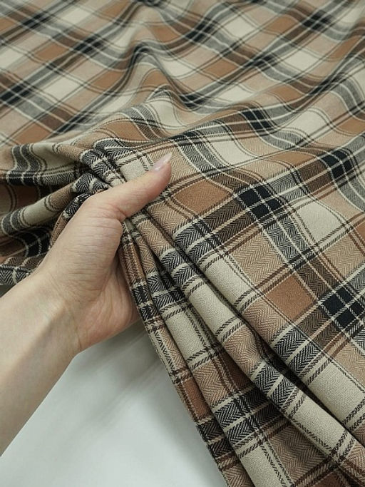 Фуле Клетка цв.карамельно-коричневый/бежевый/черный, ш.1.45м, хлопок-95%, п/э-5%, 150гр/м.кв - Купава фото 5