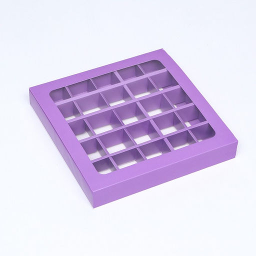 Коробка для конфет 25 шт с окном, 22 х 22 х 3,5 см, сиреневый - UPAK LAND фото 2