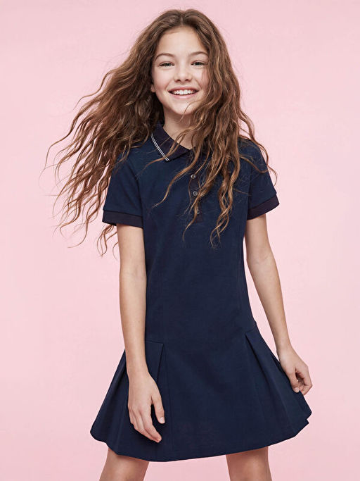 Pileli Polo Yaka K?z ?ocuk Elbise