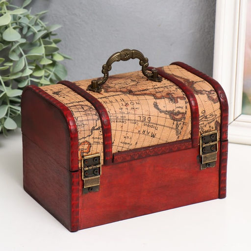 Шкатулка для украшений «Сундук. Карта путешественника», для мелочи, состаренная, дерево, 11×17.5×11.5 см, МИКС