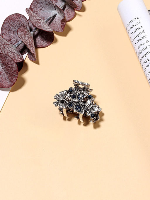 Цена за 6 шт. Крабик для волос «Синий туман», вальс бабочек, 3 см, серебро