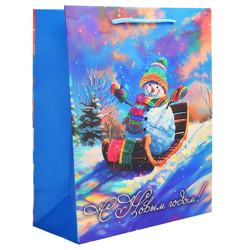 Бумажный пакет для сувенирной продукции с ламинацией, с шириной основания 26 cм
