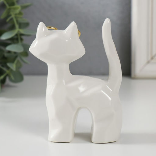 Фигурка керамика «Белый котик в очках, хвост трубой», грани, 8×3.5×10.3 см