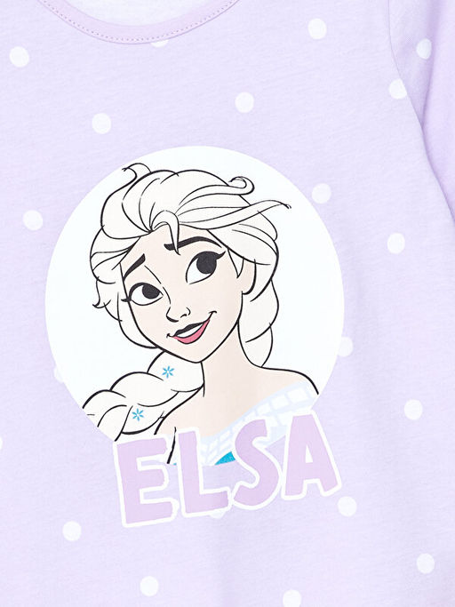 Bisiklet Yaka Elsa Bask?l? Uzun Kollu K?z ?ocuk Pijama Tak?m?