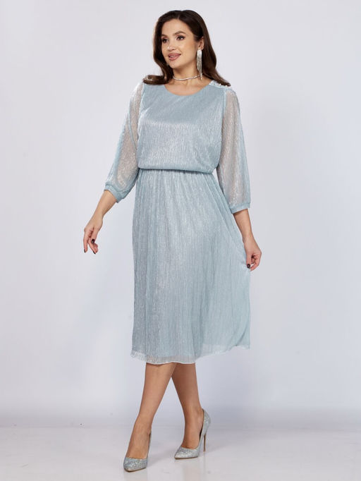 Платье Mira Fashion 5446W-Р голубой с полуоткрытыми рукавами