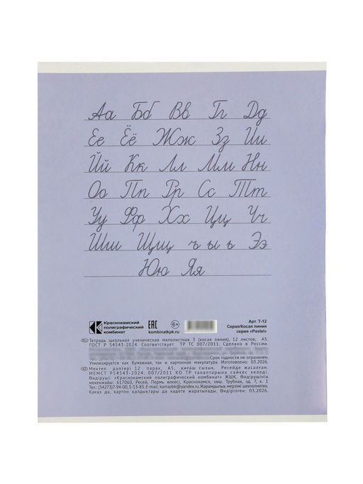 Цена за 100 шт. Тетрадь 12л кос лин КПК "Пастель", обл мел карт, блок №2, 5В МИКС