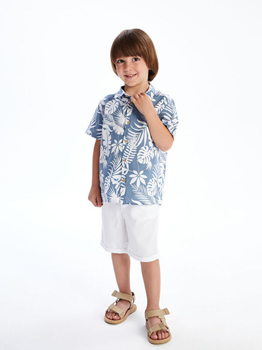 Bask?l? Viskon Erkek ?ocuk G?mlek ve ?ort 2li