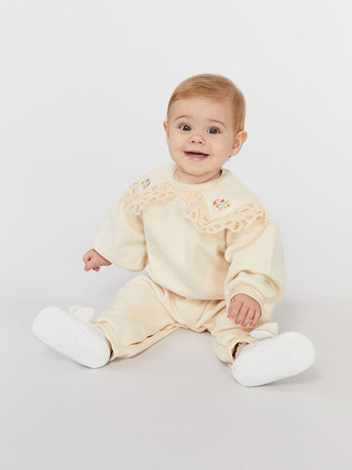 Bisiklet Yaka ?i?ekli K?z Bebek Tulum