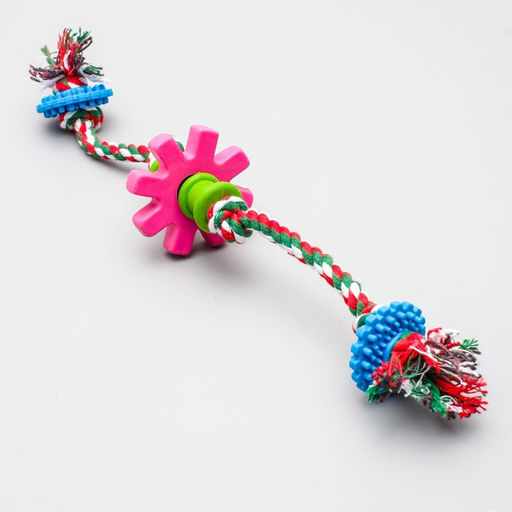 Игрушка канатная с жевательными элементами Шестерёнки, до 34 см, до 100 г, микс цветов - Пижон фото 2