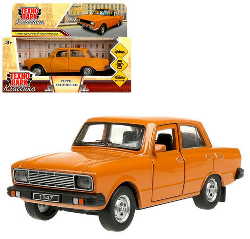 Технопарк. Машина "Ретроавтомобиль Москвич" 12,5 см, мет., дв,баг,ин, оранжевый арт.AZLK2140M-12-OG
