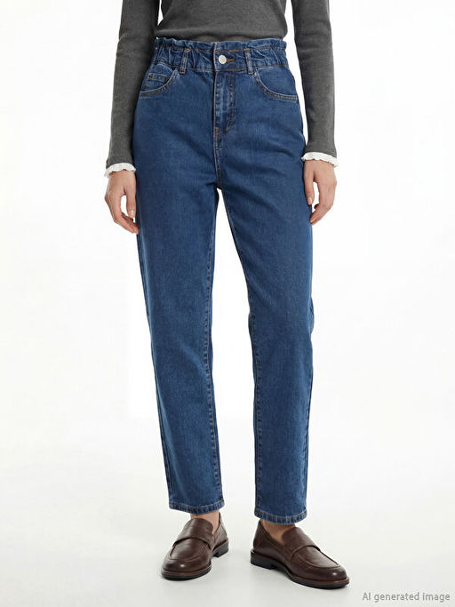 Beli Lastikli Mom Fit Kad?n Jean Pantolon
