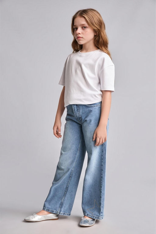 %100 Pamuk Straight Fit Jean Pantolon K_z _ocuk - Defacto фото 4