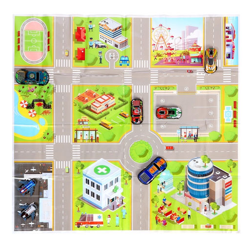 Машинки металлические Безумные гонки, набор 50 шт., металлические, инерция, игровой коврик, в детском ящике на колёсах с крышкой - АвтоГрад фото 2