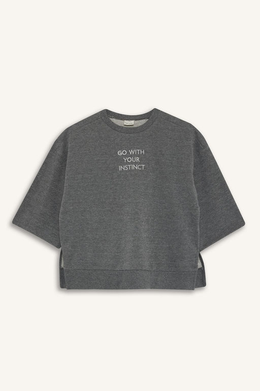 Oversize Geni_ Kal_p Bisiklet Yaka Bask_l_ Sweatshirt K_z _ocuk - Defacto фото 4