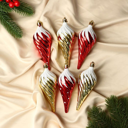 Ёлочные игрушки 6 шт. Сосулька в снегу, 11 см, МИКС