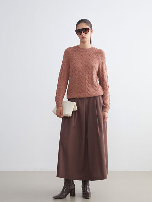 Beli Lastikli Poplin Pileli Etek