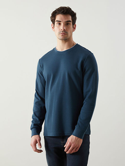 Bisiklet Yaka Uzun Kollu Erkek Sweatshirt