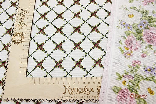 Рогожка Фарфоровая розочка по кайме на белом, ш.1.5м, хлопок-100%, 160гр/м.кв - Купава фото 2