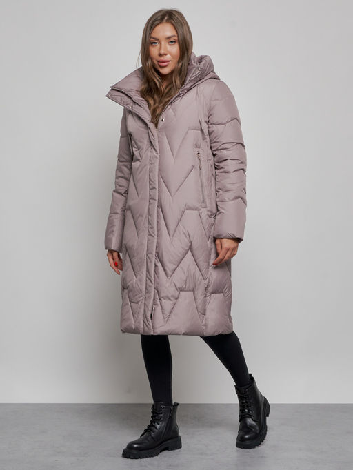 Пальто утепленное молодежное зимнее женское коричневого цвета 586828K - RoccaManer фото 3
