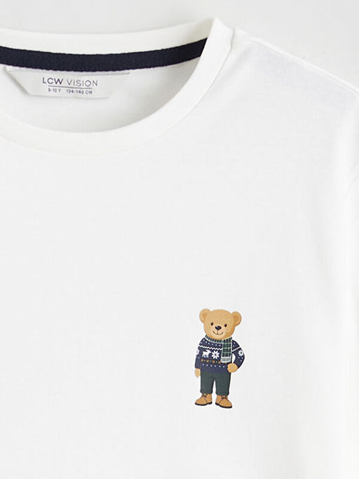 Bisiklet Yaka Ay? Teddy Bask?l? Erkek ?ocuk Ti??rt