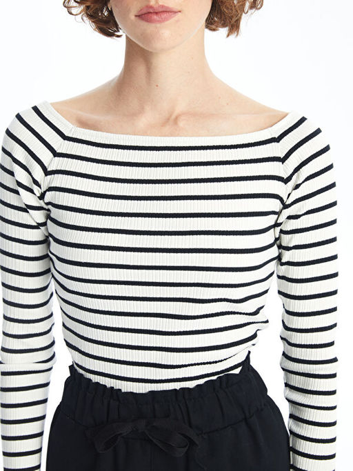 Kay?k Yaka ?izgili Kad?n Body