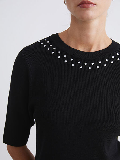 Bisiklet Yaka Ta?l? Kad?n Triko Kazak