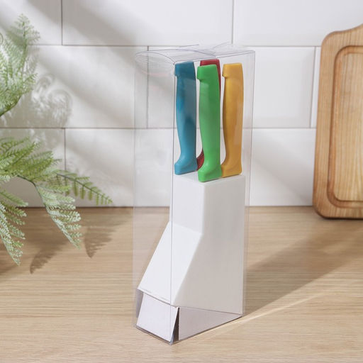 Набор кухонных ножей Радуга, 4 предмета, лезвие 6,5 см, 8,5 см, 9,5 см, 11,5 см, на подставке, цвет МИКС - Simaland фото 4