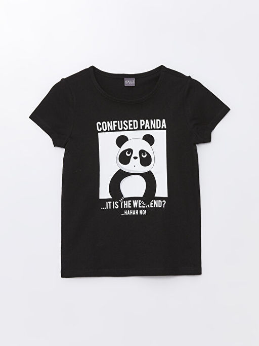 Bisiklet Yaka Bask?l? K?sa Kollu K?z ?ocuk Ti??rt