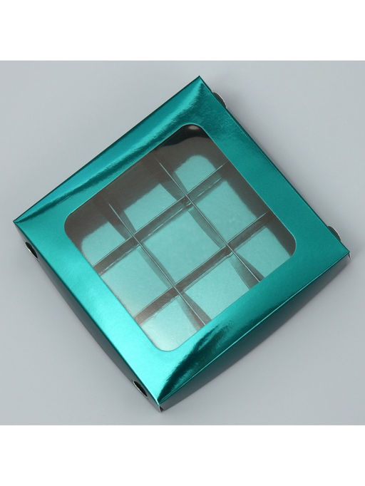 Цена за 5 шт. Коробка для конфет, кондитерская упаковка, 9 ячеек, «Изумрудная», 14.7×14.7×3.5 см