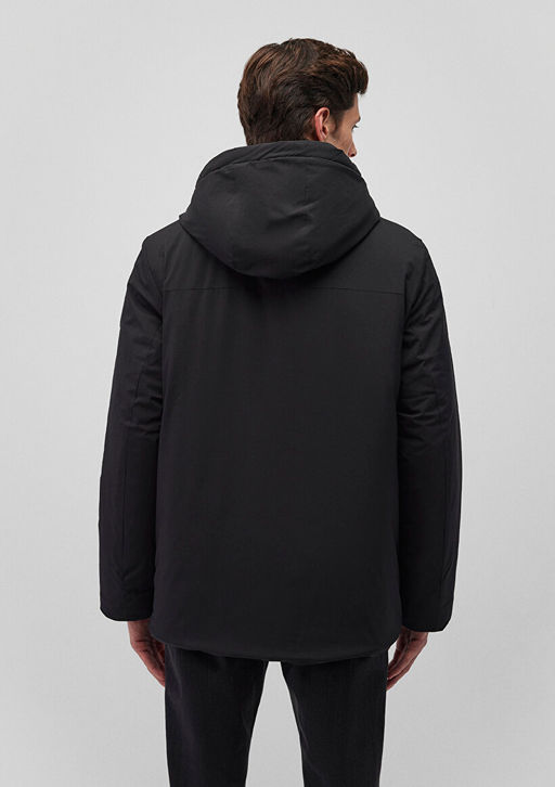 Kapusonlu Siyah Parka - Mavi фото 6