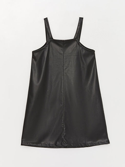 Kare Yaka Deri G?r?n?ml? K?z ?ocuk Elbise - Waikiki фото 2